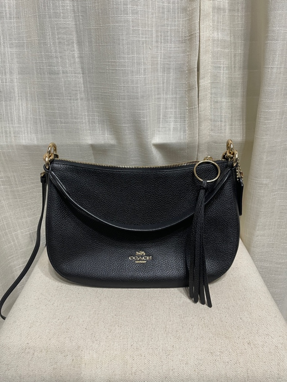 Coach Black Pebbled Leather Shoulder Bag with Gold Hardware